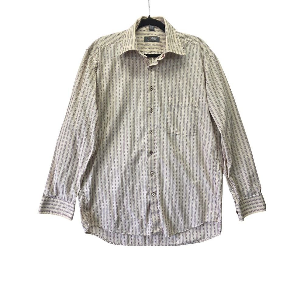 Haupt Evolution Mens Striped Button Down Tan Burgundy Cream Made in Germany